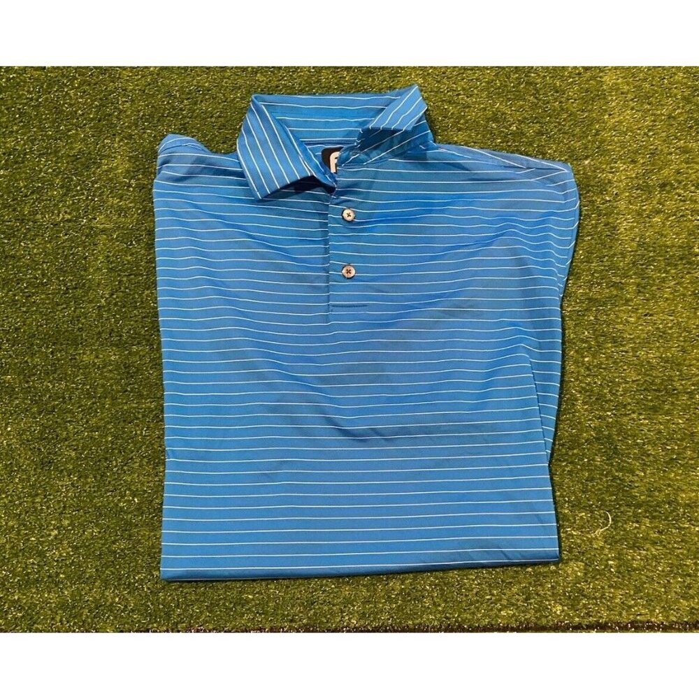 Footjoy shirt mens medium golf polo lightweight active blue acqua striped K